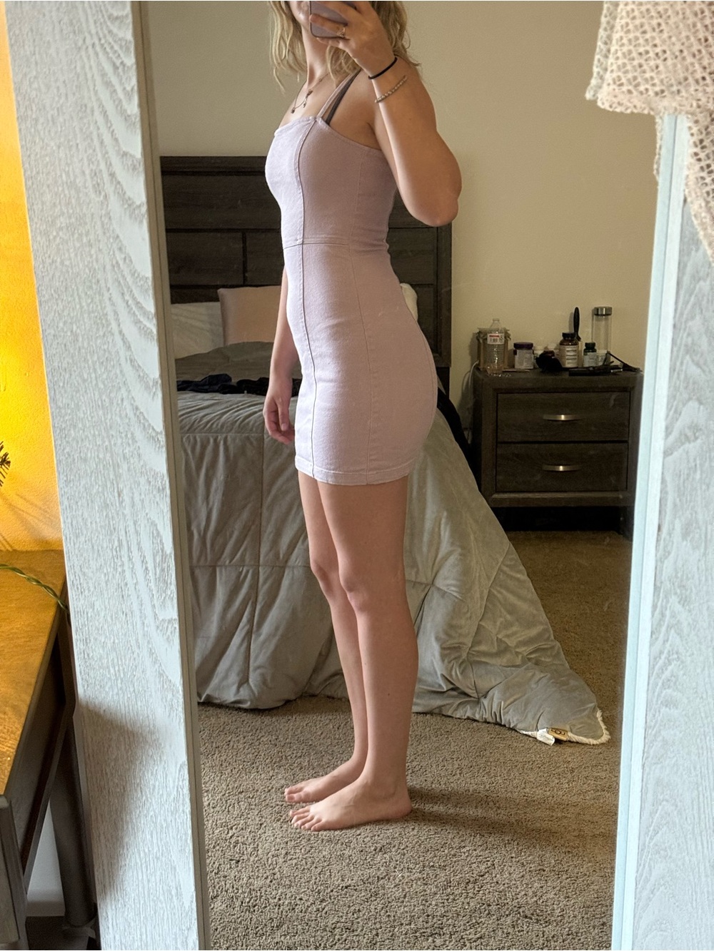 Square Neck Bodycon Mini Dress in Dusty Rose - Picture 2 of 4